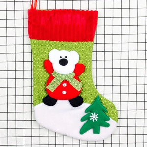 Classic corduroy Christmas stocking with cute bear embroidery and tree hanger decoration