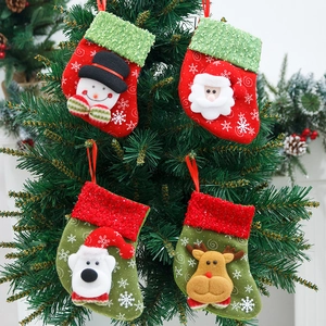 Christmas Stocking Snowflake Pattern With 3D Santa Snowman Reindeer Polar Bear Pompom Christmas Tree Hanging Decor Bag