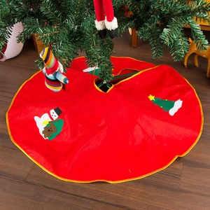 Red Christmas tree skirt 90cm with snowman and pine tree applique decor for holidays