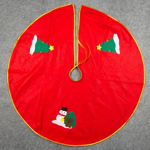 90cm Red Christmas tree skirt with snowman and tree appliques for holiday decorations