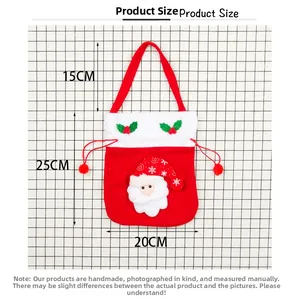Detail of red Christmas gift bag showing 25x20cm size with 3D Santa and drawstring closure