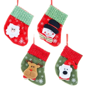 Set of 4 Christmas stockings with 3D Santa Snowman Reindeer and Bear for tree decoration