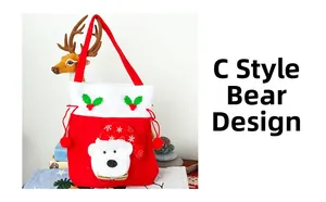 Detail of Style C Christmas gift bag with 3D plush bear and green holly leaf accents