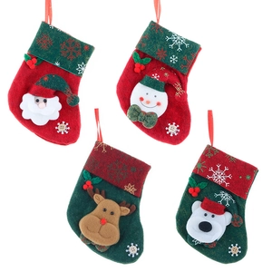 Set of 4 vintage Christmas stockings with 3D Santa, Snowman, Reindeer, and Bear designs