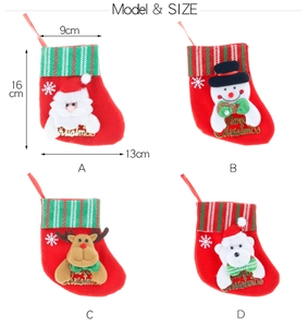 Detail view of 4-pack Christmas stockings featuring 3D Santa, Snowman, Reindeer and Bear dolls