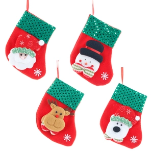 Set of 4 Christmas stockings with sequins and 3D Santa Snowman Reindeer Bear