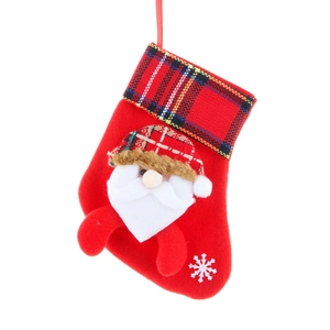 Red Christmas stocking with Santa Claus 3D design and plaid cuff hanging ornament