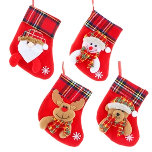 Set of four Christmas stockings with 3D Santa, snowman, reindeer and bear decor