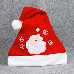 Klassische rote Weihnachtsmütze aus Plüsch mit Weihnachtsmann-Stickerei und Schneeflocken