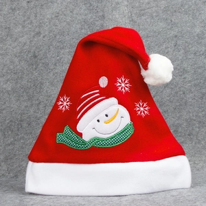 Rote Weihnachtsmütze aus Samt mit Schneemann-Stickerei und weißem Plüsch für Feiertage