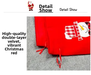 Detail show of snowman embroidery on high-quality red velvet Christmas gift bag