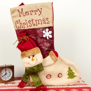 Large 3D snowman Christmas stocking with Merry Christmas text and festive decorations