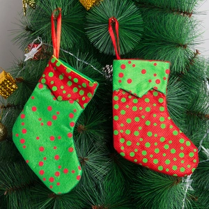 Christmas Stocking Gift Bags Red Green Polka Dot Ornaments For Christmas Tree Festive Party Small Hanging Sock Bags