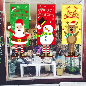 Christmas Hanging Banner Legged Santa Snowman Reindeer Elf Tree Wreath Festive Decor For Home Party Shopping Mall Window