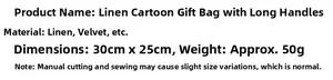Specifications of the linen Christmas gift bag with cartoon character legs, 30cm by 25cm