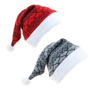 Knitted Christmas Hat Heart Pattern Faux Fur Trim Santa Hat Holiday Party Decor Adult Unisex Classic Red Grey Festive Cap