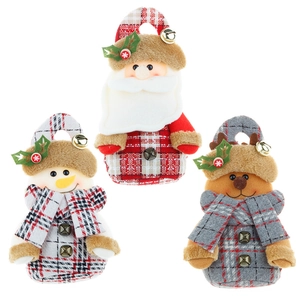 Three-piece Christmas set with plush Santa, Snowman, and Reindeer hanging ornaments