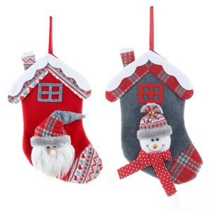 Set van 2 kerstkousen in huisvorm, met kerstman- en sneeuwpopontwerpen voor decoratie