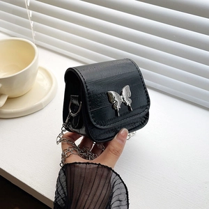 Mini Butterfly Decor Chain Shoulder Bag Women Elegant PU Leather Small Crossbody Bag Fashion Y2K Style Square Saddle Bag