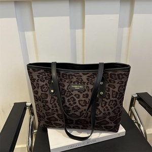 Leopard Pattern Fabric Tote Bag Retro Large Capacity Shoulder Bag For Women Fashion Commuter Handbag Casual Shopping Bag