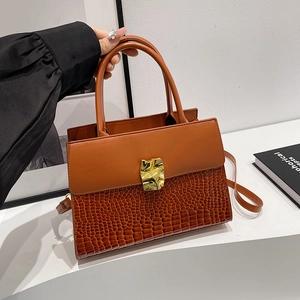 Fashion Crocodile Pattern PU Leather Handbag With Gold Metal Buckle Women Commuter Crossbody Bag Elegant Square Tote