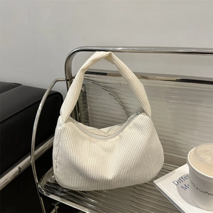 Women Casual Corduroy Underarm Bag Solid Color Zip Hobo Shoulder Bag Street Trend Commuting Small Bag Handbag Tote