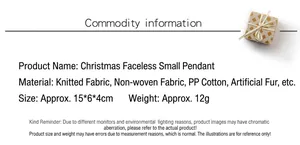 Detailed dimensions and material specs for knitted faceless gnome Christmas ornaments