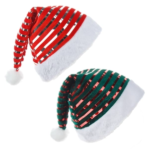Bonnet de Noël à Rayures en Velours Doré Avec Rayures Métalliques Pompon en Peluche Pour Fête de Vacances Célébration Accessoire Costume