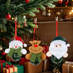 Décorations de Noël Suspendues en Peluche Cloche en Métal Vert Foncé Père Noël Bonhomme de Neige Renne Décoration Festive