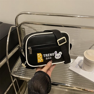 Kontrastpaspel PU Leder Kleine Quadratische Tasche Für Damen Süße Cartoon Kaninchen Muster Druck Lässig Umhängetasche