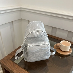 Women Crinkled Fabric Backpack Casual Lightweight Fashion Chest Bag Daily Travel Urban Trendy Lady Mini Crossbody Bag