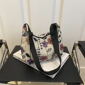 Sac Sous le Bras en Jacquard Floral Style Chinois Femmes Ethnique Sac à Épaule Dumpling Vintage Toile Sac Bandoulière Sangle Réglable
