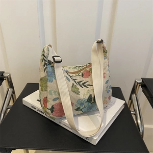 Sac jacquard à fleurs ethniques avec bandoulière réglable et motif rétro