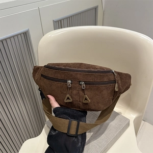 Sac Banane en Velours Côtelé pour Femmes Poches Multiples à Fermeture Éclair Bandoulière Réglable Grande Capacité Quotidien Décontracté Style Simple Sac de Poitrine