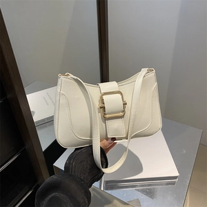 Vintage PU Leather Underarm Bag For Women Retro Square Buckle Shoulder Bag Fashion Stitched Small Hobo Baguette Bag For Daily