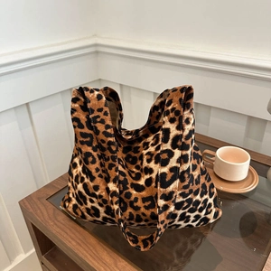 Leopard Print Large Capacity Canvas Tote Bag For Women Autumn Fashion Minimalist Shoulder Commuter Handbag Daily Bag