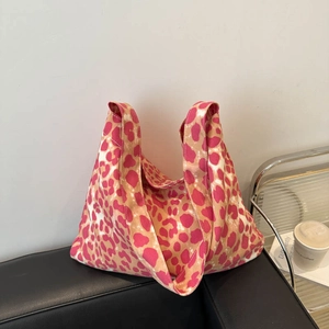 Pink leopard print large canvas tote bag with wide straps for daily commuting