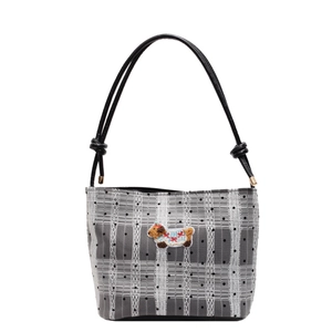Sac à bandoulière chic avec mesh à pois, motif à carreaux et broderie chiot mignonne