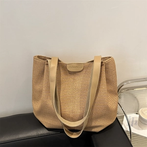 Sac Fourre-Tout Tissé Grande Capacité Cuir PU Fibre Synthétique Sac à Bandoulière Navettage École Femme