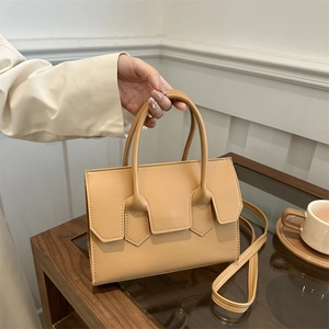 Women Minimalist PU Leather Handbag Solid Color Flap Shoulder Crossbody Bag Dual Handle Satchel For Daily Commute Ladies