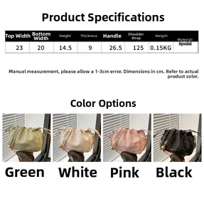 Detailed size guide and measurements for women's crossbody pleated chain bucket bag