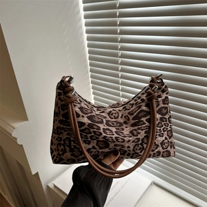 Vintage Leopard Print Shoulder Bag For Women Canvas Pillow Hobo Underarm Bag With Knot Strap Casual Large Capacity Handbag