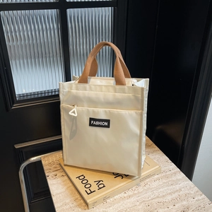 Korean Style Tote Bag Oxford Cloth Waterproof Large Capacity Handbag Contrast Color Handle Lunch Bag For Women Casual Daily