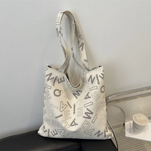 Women Large Capacity PU Leather Tote Bag Fashion Letter Print Shoulder Bag Simple Commuter Handbag For Daily Shopping