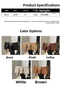 Scheda tecnica dettagliata e colori della borsa baguette minimalista con fibbia metallo