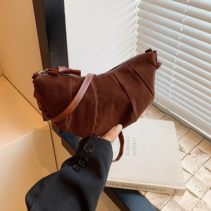 Sac Croissant Plissé Vintage pour Femmes Sac Bandoulière en Cuir PU Mat Sac à Épaule Dumpling à la Mode Avec Bandoulière à Nœud