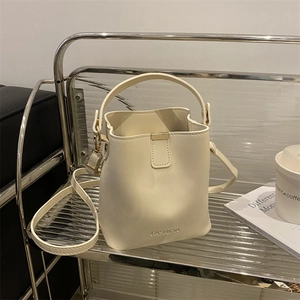 Women Fashion PU Leather Bucket Bag Minimalist Small Handbag With Adjustable Strap Crossbody Shoulder Bag For Daily Use