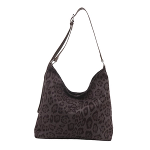 Retro oversized leopard print tote bag in dark brown suede finish for daily commuting