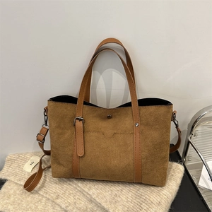 Women Retro Suede-like PU Tote Bag Vintage Rivet Stitching Shoulder Handbag Large Capacity Commuting Crossbody Bag For Women