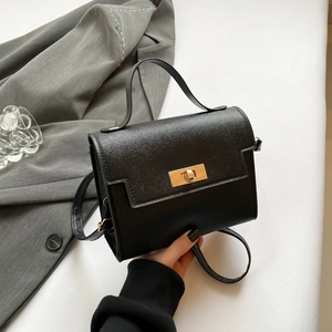 Fashion Women Mini Handbag PU Leather Cross Grain Golden Lock Top Handle Single Strap Shoulder Crossbody Purse Commuter